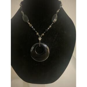 Black Oval Hematite Pendant Necklace